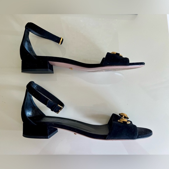 Gucci Shoes Flats Sandals Size 39.5 (US 9.5) Black Suede Leather with Gold Logo - Picture 7 of 15